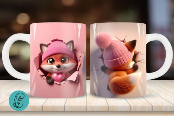 3D Fox Valentine Mug Wrap 2 Sided 04 – A Creative Must-Have for DIY Enthusiasts