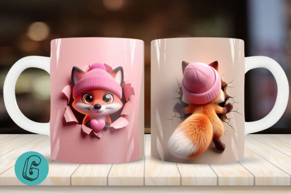 3D Fox Valentine Mug Wrap 2 Sided 05: A Creative Must-Have for DIY Enthusiasts