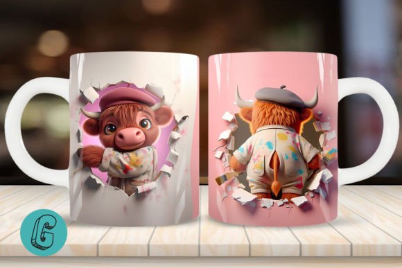 3D V-day Artist Highland Cow Mug Wrap 04