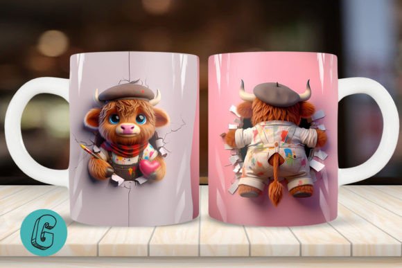 3D V-day Artist Highland Cow Mug Wrap 18