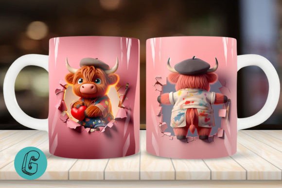 3D V-Day Highland Cow Mug Wrap 03