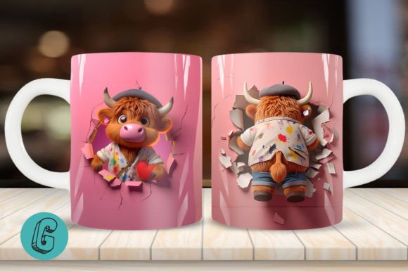 3D V-Day Highland Cow Mug Wrap