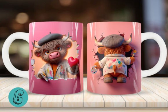 3D V-Day Highland Cow Mug Wrap 19