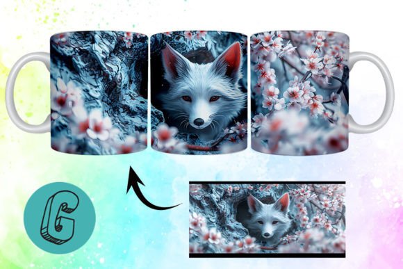 3D Valentine Fox Floral Mug Wrap 16