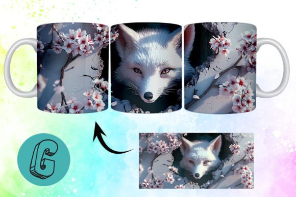 3D Valentine Fox Floral Mug Wrap 17