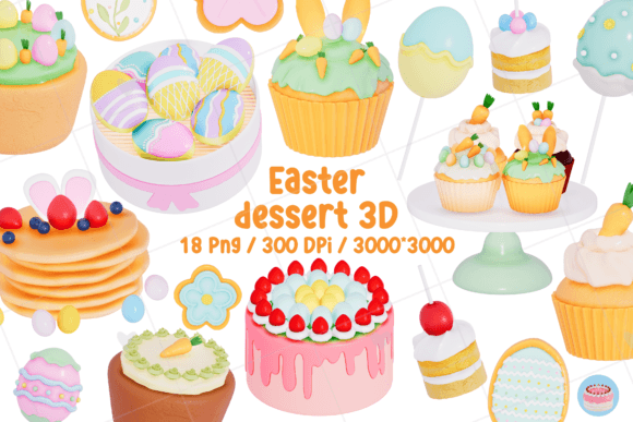 Easter Holiday Dessert 3D PNG Bundle