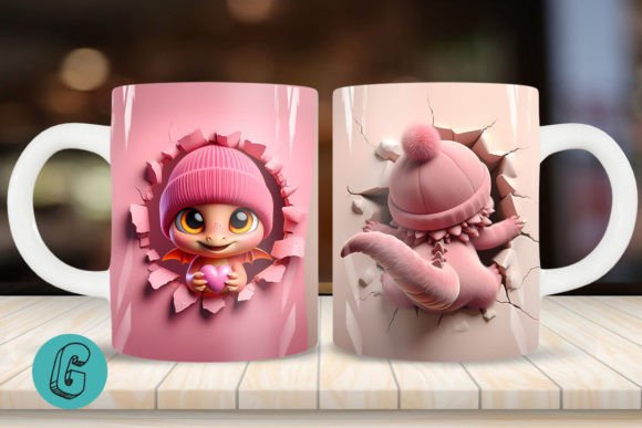 Valentine Dragon 3D Mug Wrap: A Creative and High-Quality Digital Design for DIY Enthusiasts