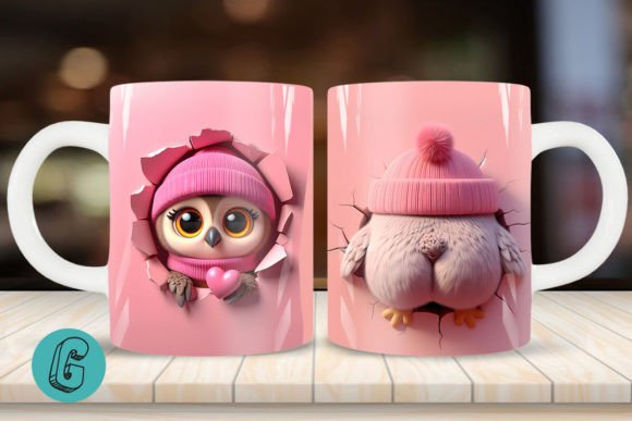 Valentine Owl 3D Mug Wrap 2 Side 08: A Creative Asset for Heartfelt Projects