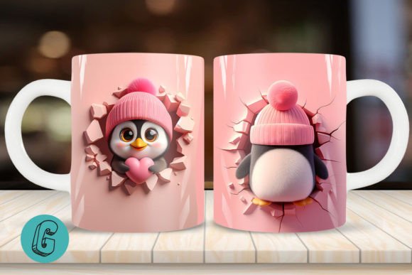 Valentine Penguin 3D Mug Wrap 2side 04: A Creative Digital Asset for DIY Enthusiasts