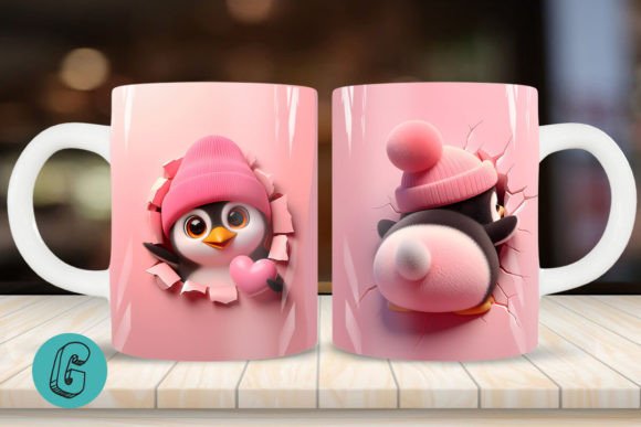 Valentine Penguin 3D Mug Wrap – A Creative Twist for DIY Enthusiasts