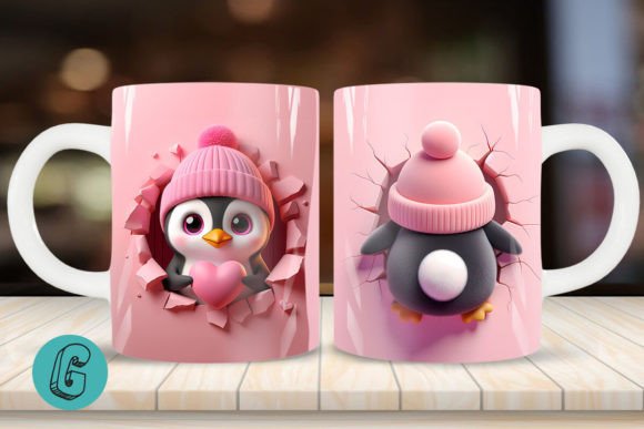 Valentine Penguin 3D Mug Wrap for Creative Projects
