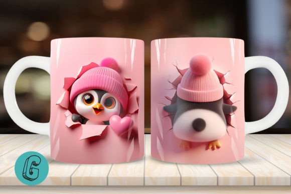 Valentine Penguin Mug Wrap for Creative Designers